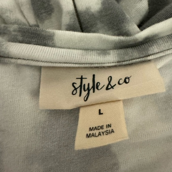 Style & Co. Shirt Sleeve Tie Dyed Maxi Dress Misses size L. Gray ‘ white. NWOT - Picture 5 of 9